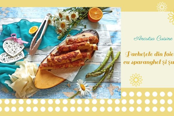 Pachetele din foietaj cu sparanghel si sunca